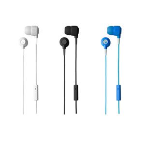 color earphone with 3.5mm connector, microphone and volume control panel