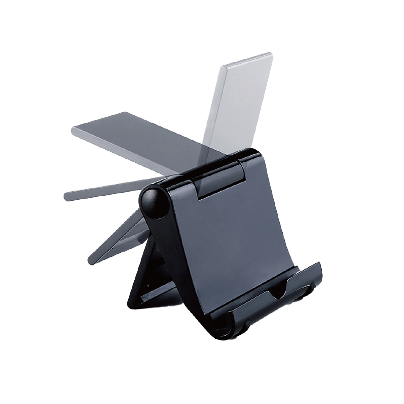 Image showcasing a plastic stand from various angles, highlighting its adjustable design and durable material