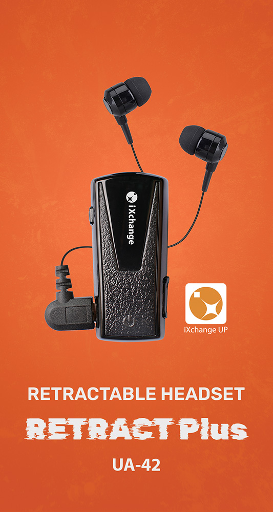 iXchange 16 a retractable headset which can connect with an extra earpiece to become stereo headset, with clip type design
