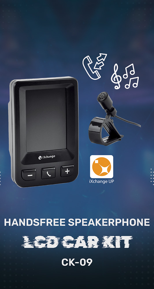 iXchange 15 a car speakerphone with lcd display control panel where connect with 4 car speaker